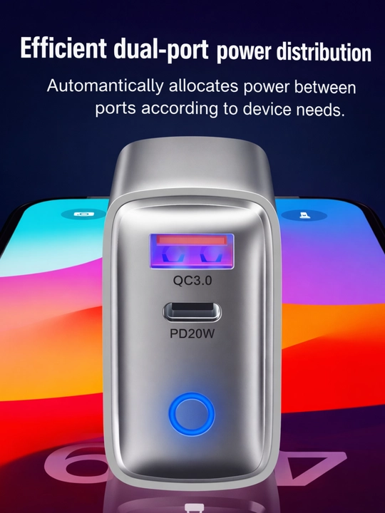 Адаптер 20W с двумя портами QC3.0 + PD USB-A / USB-C - 