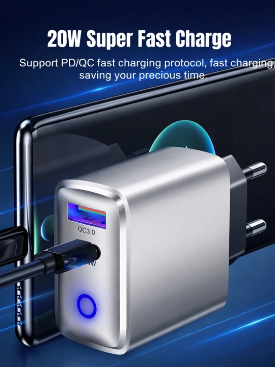 Адаптер 20W с двумя портами QC3.0 + PD USB-A / USB-C