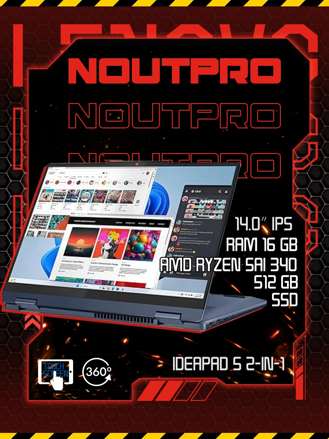 Ноутбук Lenovo IdeaPad 5 2-in-1,AMD Ryzen 5AI 340,16GB,SSD 512GB,14.0 IPS Touchscreen 360° за 8999900 сум со скидкой 10%. Uzum Market