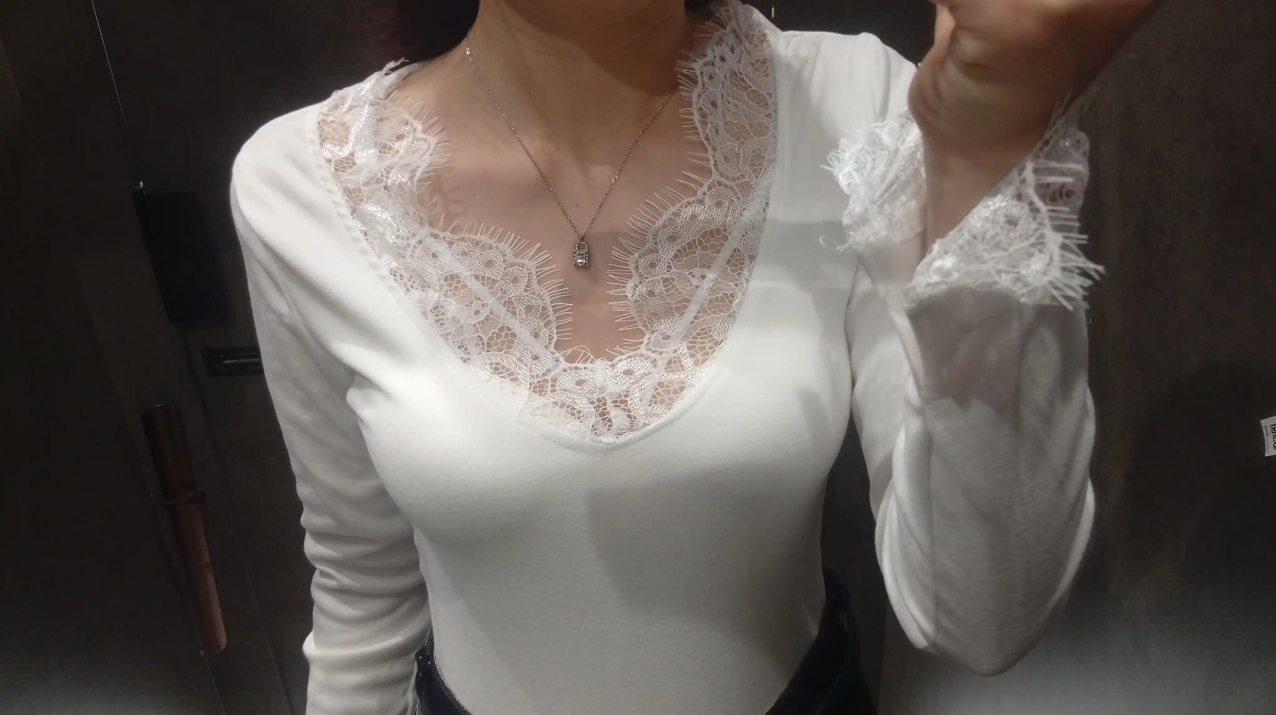 Женский лонгслив с кружевом, V-вырез, велюр S-XL