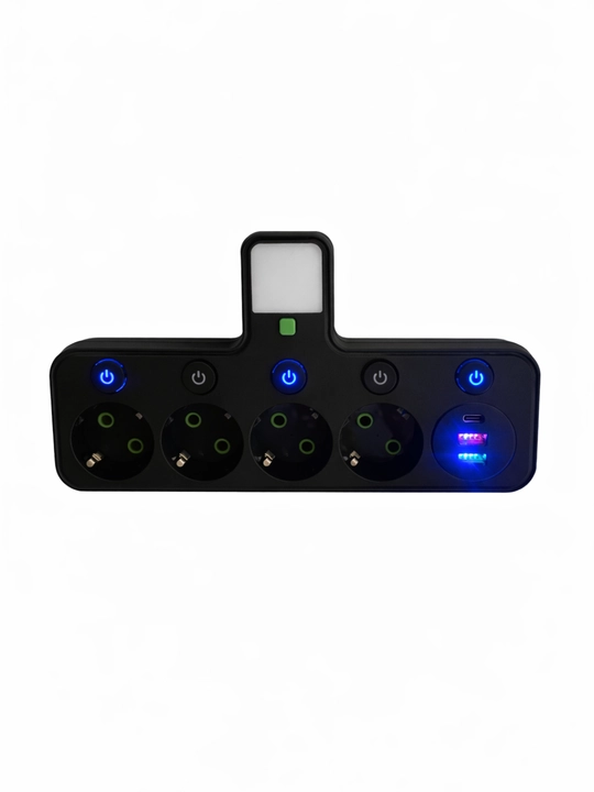 Сетевой адаптер 4 розетки с USB, Type-C и LED подсветкой, универсальный