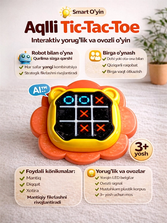 Bolalar uchun jirafa mini-konsolini rivojlantiruvchi Tic-Tac-Toe krest-nolik elektron o‘yini