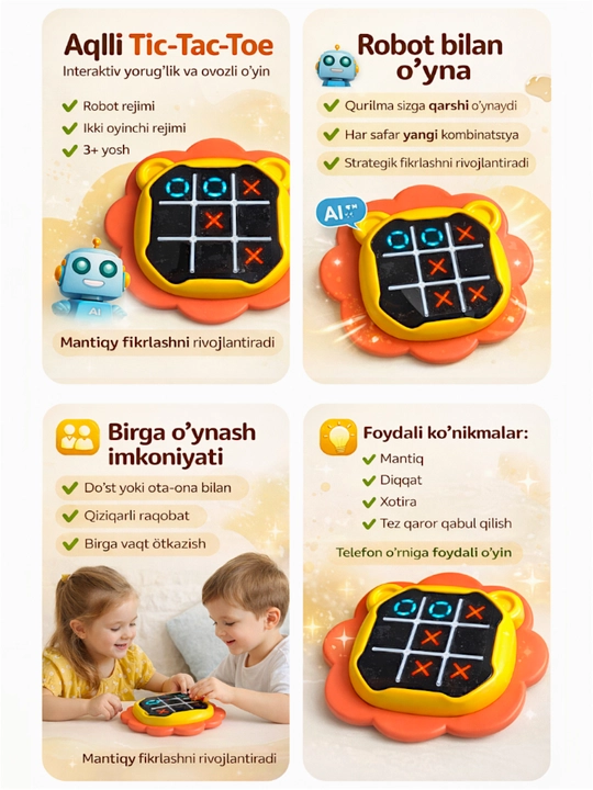 Bolalar uchun jirafa mini-konsolini rivojlantiruvchi Tic-Tac-Toe krest-nolik elektron o‘yini