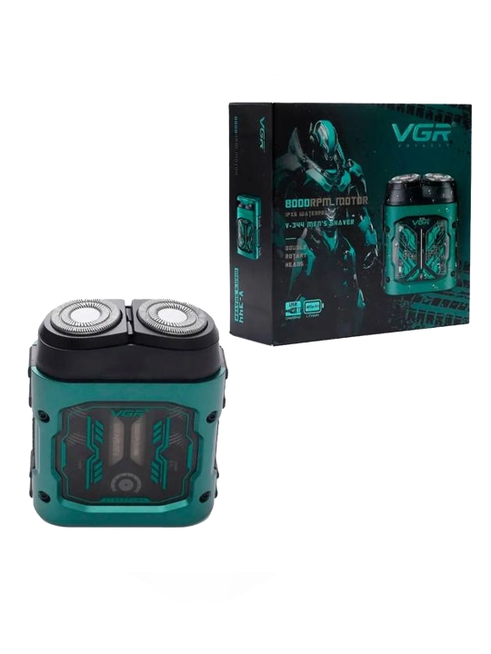 VGR V-344 GREEN rotorli elektr soqol olgich, IPX6 suvdan himoya, USB zaryad, trimmer bilan