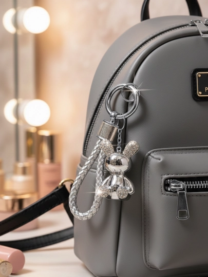 Брелок в стиле Pinterest с мишкой и зайчиком Для сумки и ключей — BRELOOK-PINTEREST-СЕРЕБРН