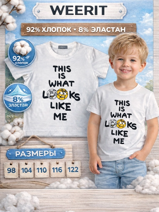 Футболка детская WEERIT Looks 92% хлопок 8% эластан 98-122 с принтом - 
