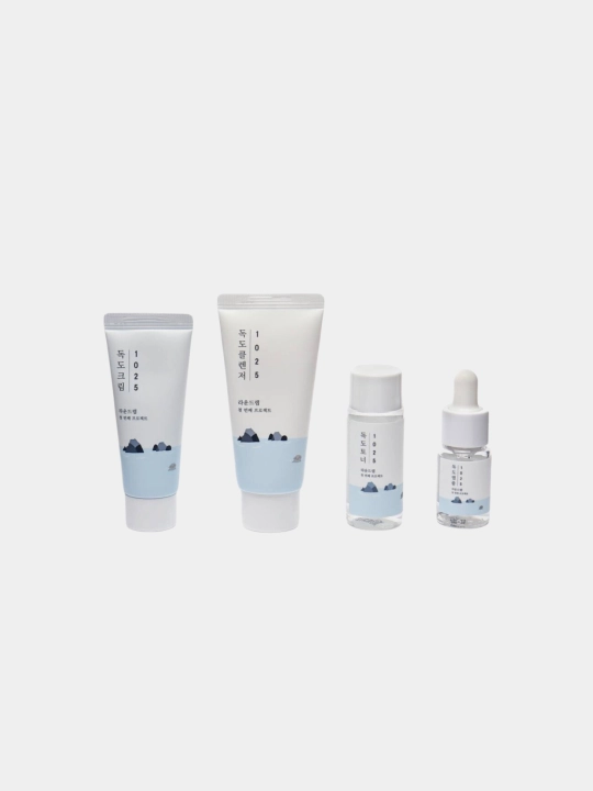 ROUND LAB yuz miniatyuralari sayohat to'plami, Pine Calming Cica Trial Kit, 4 dona