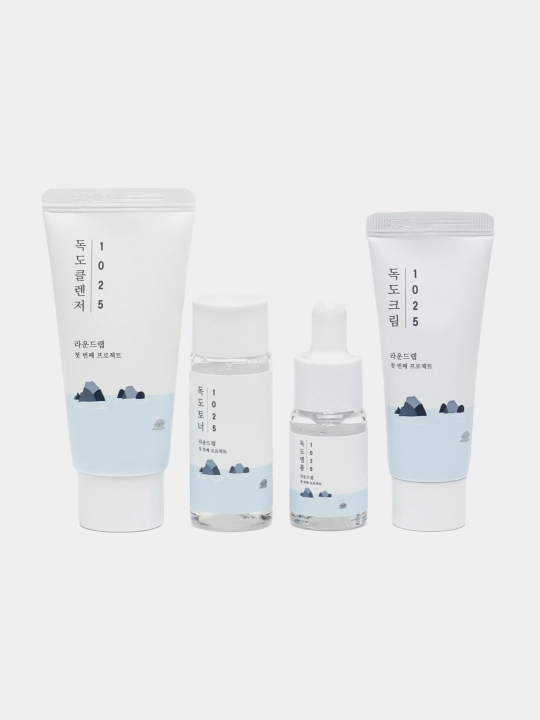 ROUND LAB yuz miniatyuralari sayohat to'plami, Pine Calming Cica Trial Kit, 4 dona