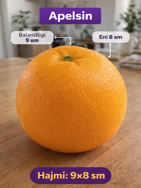 Sun'iy sabzavot va mevalar - bolgar, apelsin, mandarin, olma, banan, limon, Aniq o'lcham - 