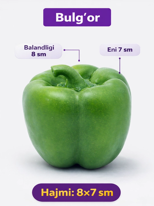 Sun'iy sabzavot va mevalar - bolgar, apelsin, mandarin, olma, banan, limon, Aniq o'lcham - 