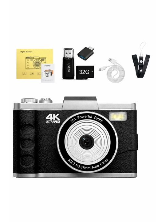 4K Ultra HD фотоаппарат фотокамера 64MP, экран 3", зум 16x, двусторонний,со вспышкой, 32GB