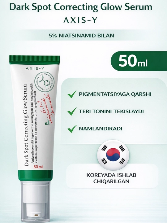 Axis-Y Dark Spot Correcting Glow Serum, 50 ml, niatsinamid bilan pigment dog‘lari uchun