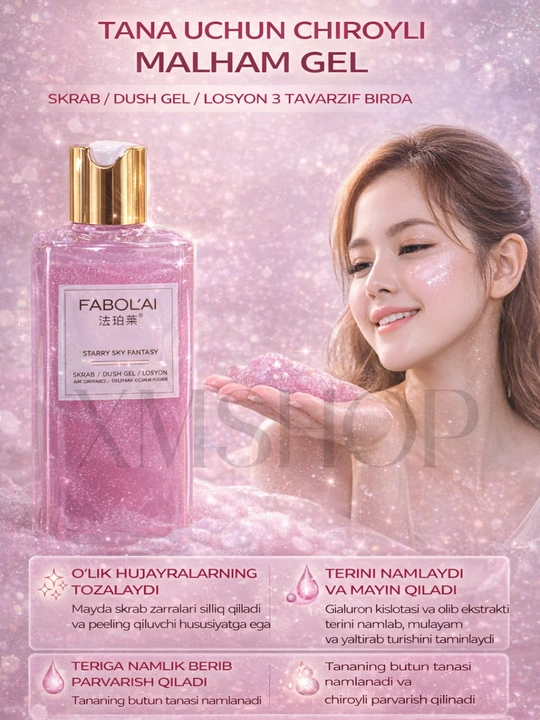 FABOLAI dush geli 300 ml — tana uchun skrab gel,, losyon effektli, xushbo‘y tana geli - 