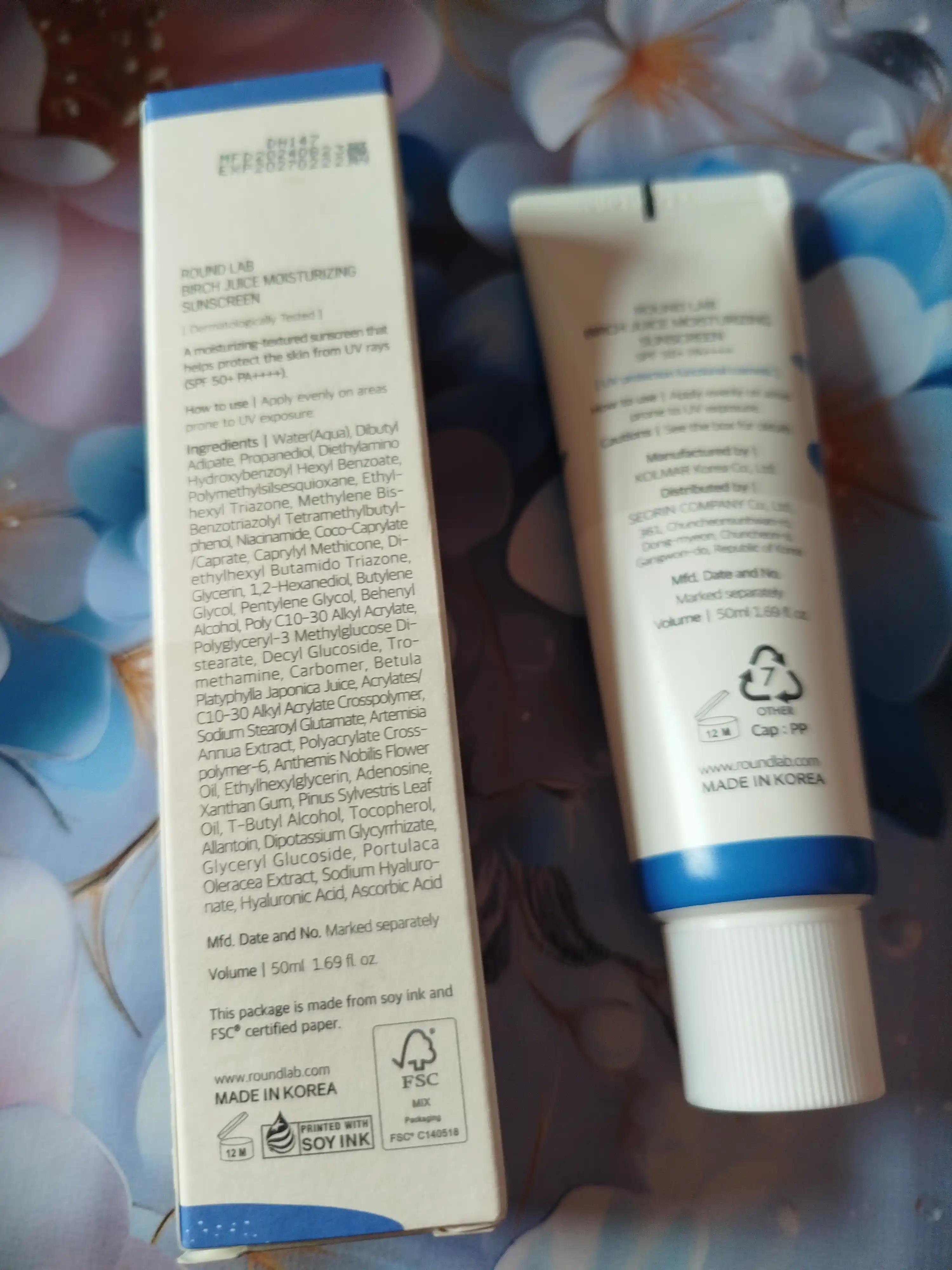 Namlovchi quyoshdan himoylavochi krem Round Lab Birch Juice Moisturizing Sun Cream SPF50+ PA++++