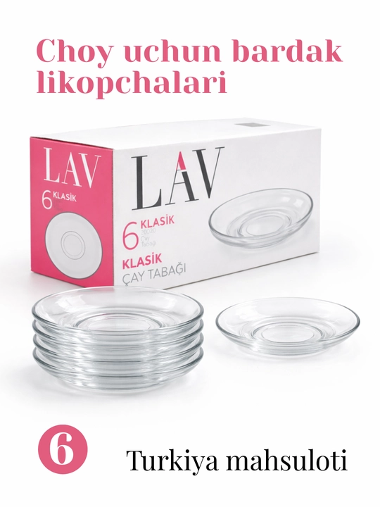 Чайные блюдца LAV Klasik, набор 6 шт, прозрачное стекло, БЛЮДЦЕ - 