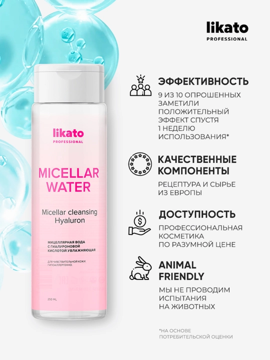 Mitsellyar suv Likato Professional, gialuron kislota bilan, namlantiruvchi, 250 ml