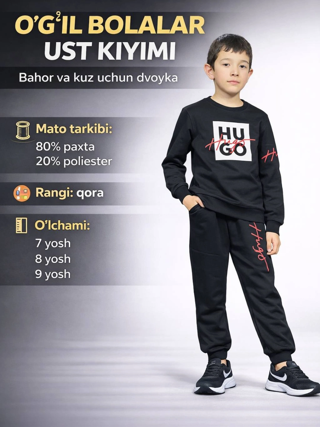 O‘g‘il bolalar uchun sport kostyum (bahor-kuz), 80% paxta 159000 so'mga ...