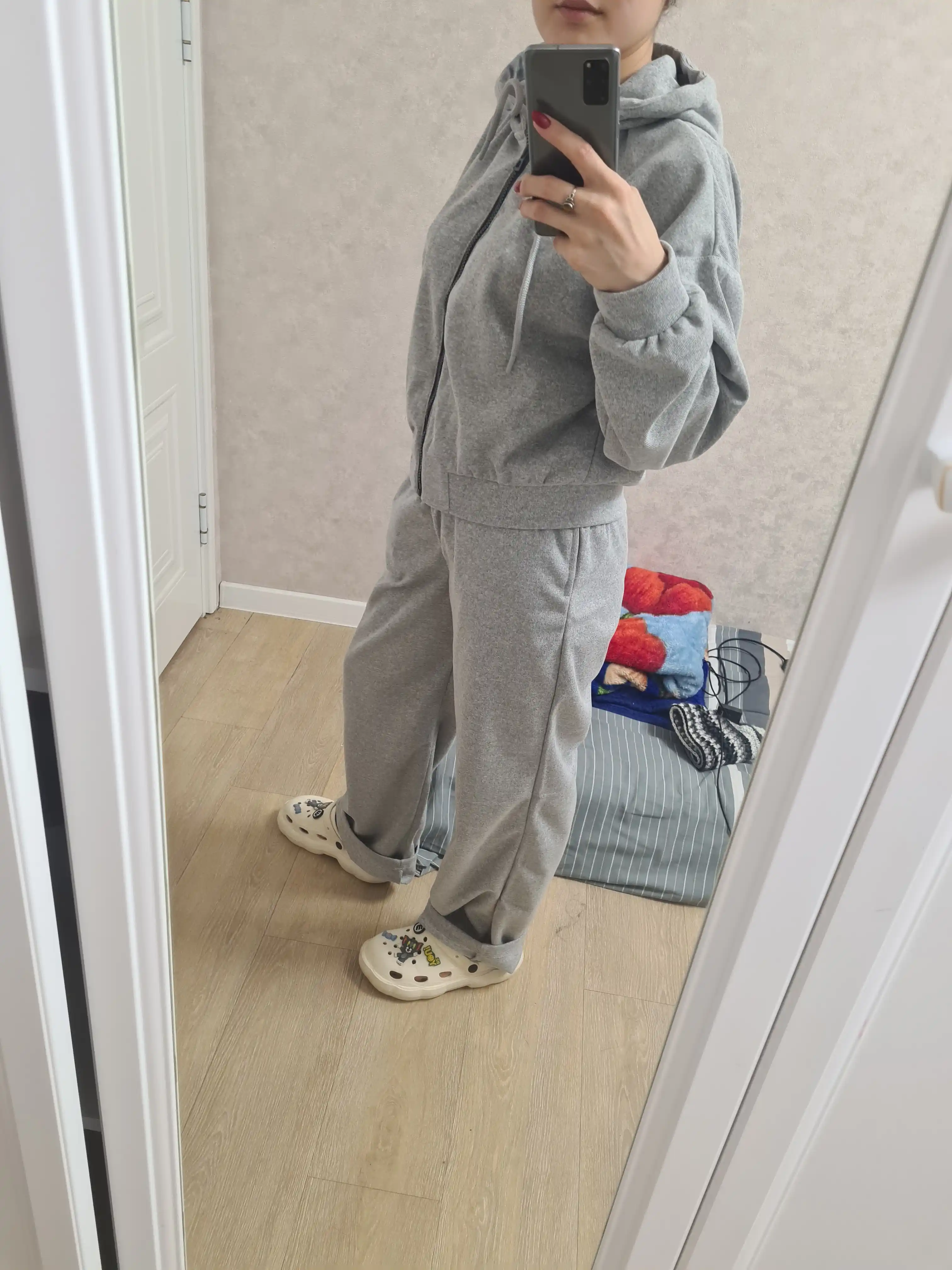 Ikkilik sport kostyumi, ayollar, qulflangan, shim va katta o‘lchamli xudi, bahor-kuz