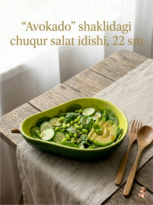 "Avokado" shaklidagi chuqur keramik salat idishi, 22 sm - 