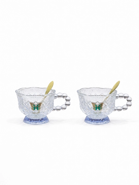 Dekorativ shisha chashkalar to‘plami (2 dona, qoshiq bilan)