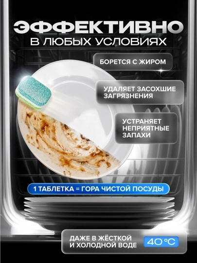 Таблетки для посудомоечных машин, бес фосфатные SYNERGETIC ULTRA POWER, 55 шт