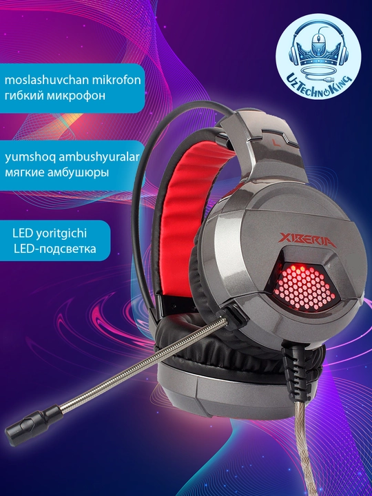 XIBERIA X6 - Geymerlar uchun quloqchinlar, mikrofonli garnitura, naushnik, RGB-yorigichli