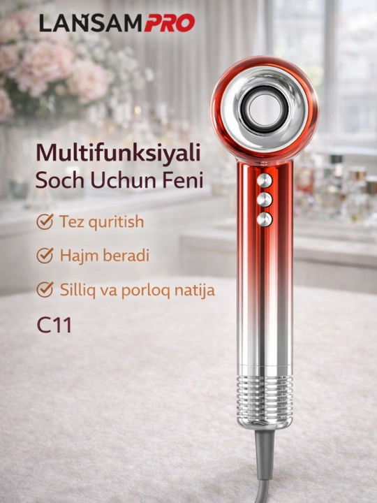 Professional Hair Dryer c11, tez qurituvchi fen, qizil rang - 