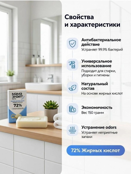 MAMA ZNAET xo‘jalik sovuni 72% universal 150 g