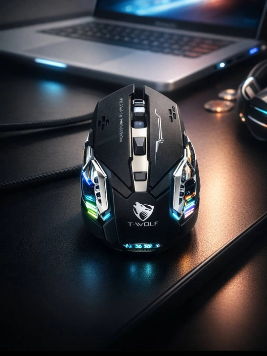 Simsiz oyin sichqonchasi, T-WOLF Q13 RGB, qayta zaryadlanuvchi, tovushsiz ergonomik - 