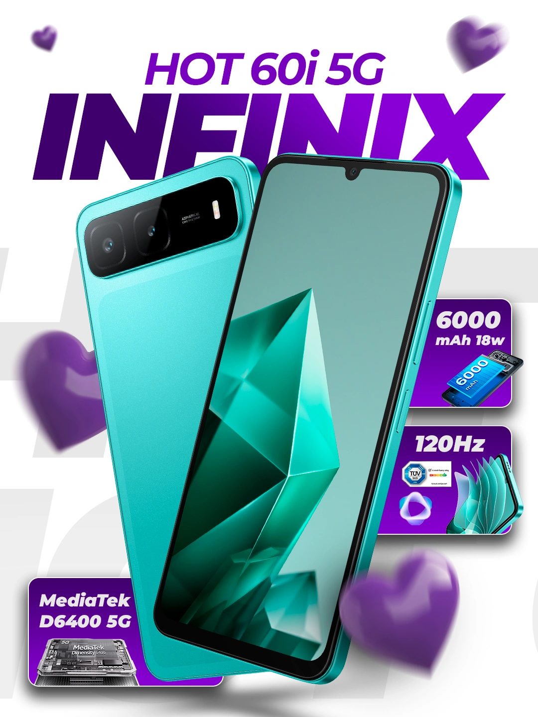 Смартфон Infinix Hot 60i 5G, до 8+8/256Gb, IPS 120Hz, 6000 mAh, функция беспроводной зарядки за 1979000 сум со скидкой 29%. Uzum Market