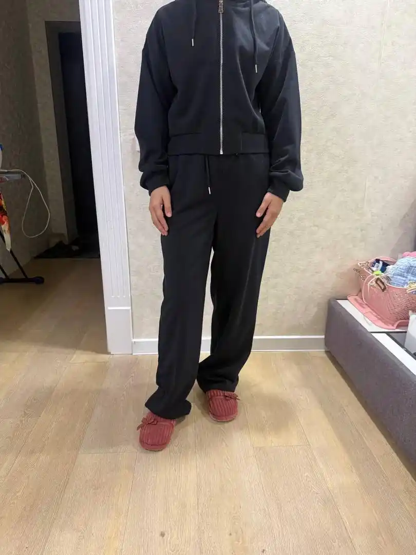 Ikkilik sport kostyumi, ayollar, qulflangan, shim va katta o‘lchamli xudi, bahor-kuz