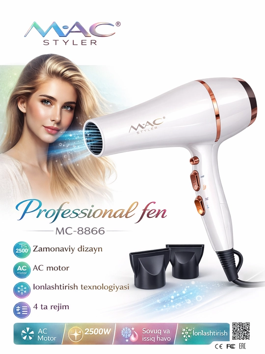 MAC Styler 8866 Professional fen, AC motor, 2500W, oq rang - 