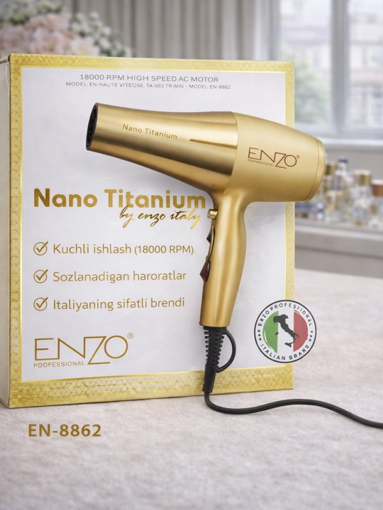 ENZO Nano Titanium professional fen, 3000 Vt, soch quritish va styling uchun - 