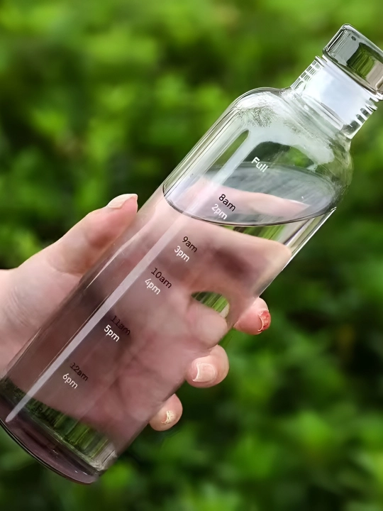 Стеклянная бутылка для воды, прозрачная, со шкалой