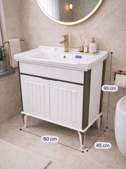 Мебель для ванной с раковиной, крашеный, МДФ, 80×45×95 - 