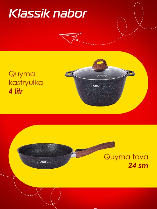 Kukmara qozon va skovorodkalar to‘plami – Granit Ultra seriyasi, yopishmaydigan idishlar