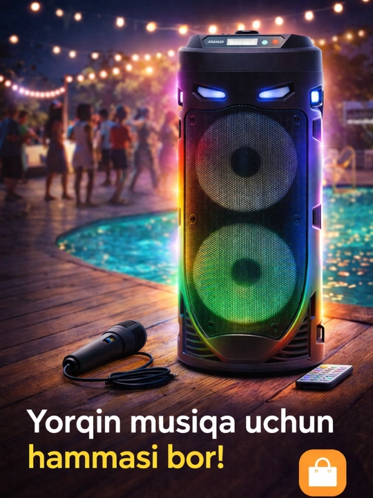 Bluetooth Karaoke Kolonka RGB LED, Mikrofon bilan - 