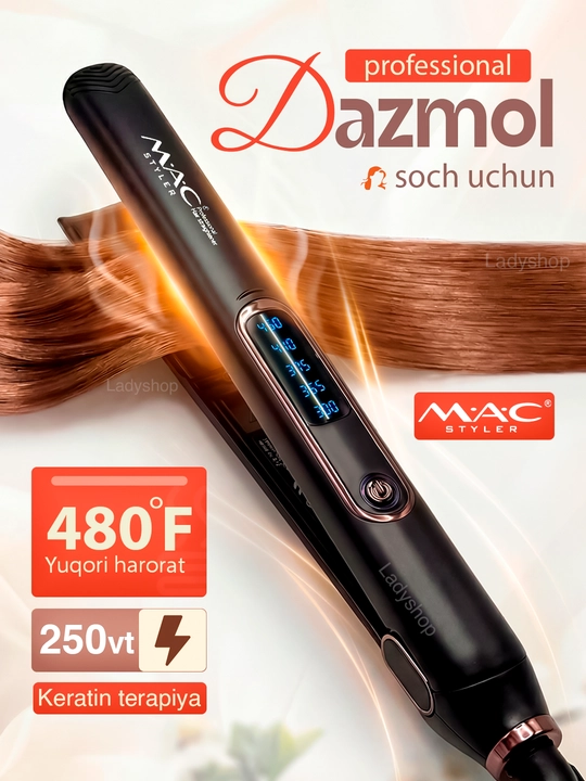 Выпрямитель для волос MAC Styler, 450°C, титановые пластины, LED дисплей, профессиональный - 