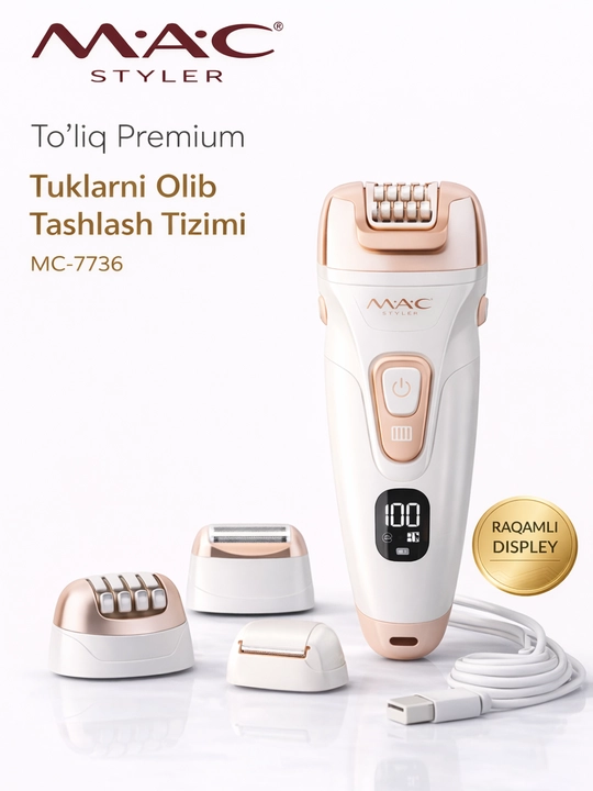 MAC Styler MC-7736 3 tasi 1 da epilyator va shaver, USB, displeyli - 