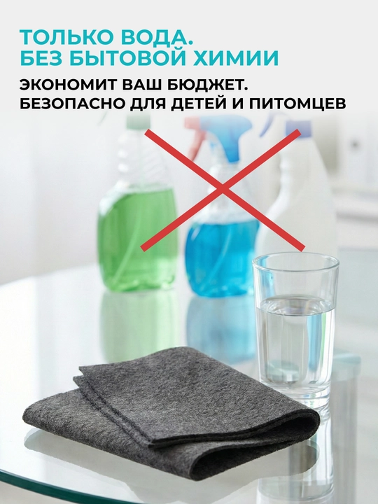 Тряпка для стекол и зеркал, без разводов и ворса, умная салфетка, для дома и авто