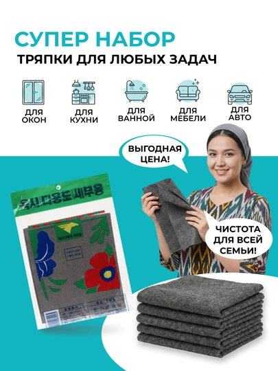 Тряпка для стекол и зеркал, без разводов и ворса, умная салфетка, для дома и авто