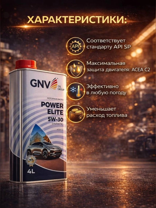 Синтетическое моторное масло GNV POWER ELITE 5W-30 Synthetic 4L в подарок +1L