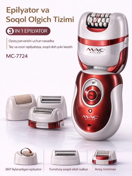 MAC Styler MC-7724 3in1 epilyator va soqol oluvchi, zaryadlanadigan - 