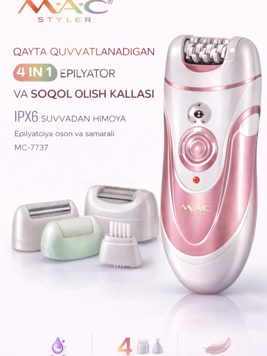 Akkumulyatorli epilyator va sheyver MAC Styler MC-7737, 4 tasi 1 da - 