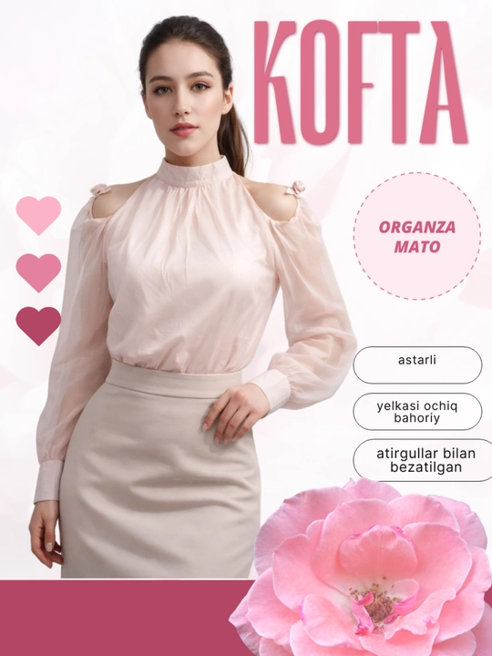 Bahoriy kofta. Yelkasi ochiq kofta. Standart o'lchamda-46-50 - 