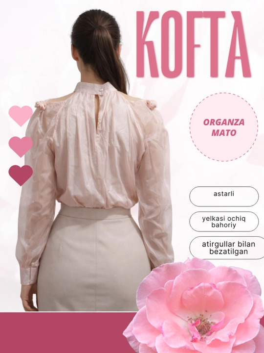 Bahoriy kofta. Yelkasi ochiq kofta. Standart o'lchamda-46-50