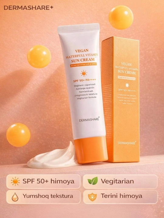 Dermashare Vegan Waterfull Vitamin Sun Cream SPF50+ PA++++ — веганский солнцезащитный крем - 