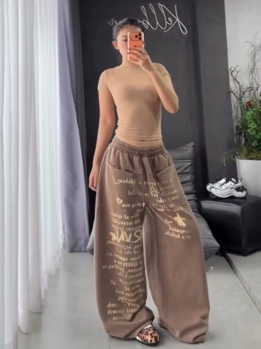 Ayollar keng shimlari printli oversize 44–50, yozuvli sport shimlari