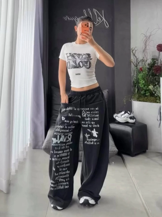 Ayollar keng shimlari printli oversize 44–50, yozuvli sport shimlari
