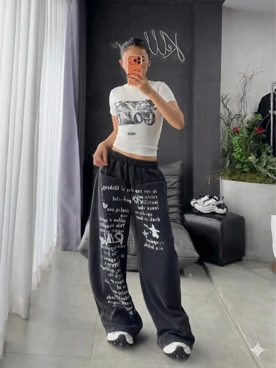 Ayollar keng shimlari printli oversize 44–50, yozuvli sport shimlari